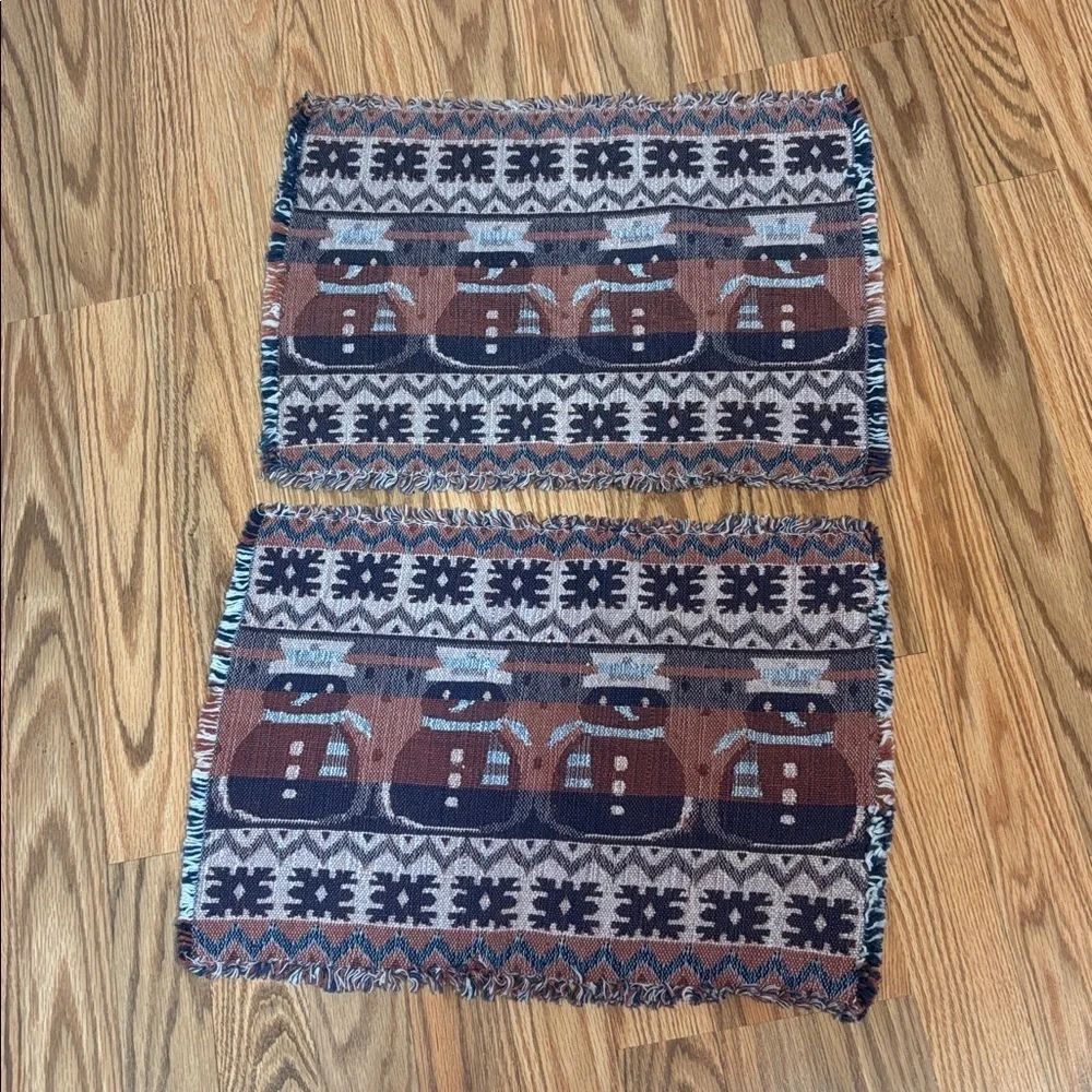 2 Vintage Snowmen Placemats, woven, winter, holiday